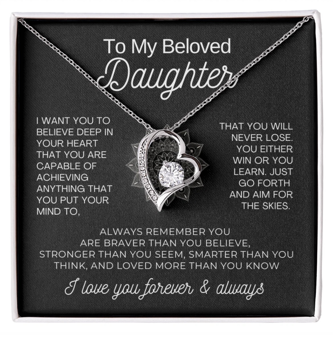 To My Daughter Necklace from Dad - Love Heart Necklace - Aim for the Skies Message Card Gift