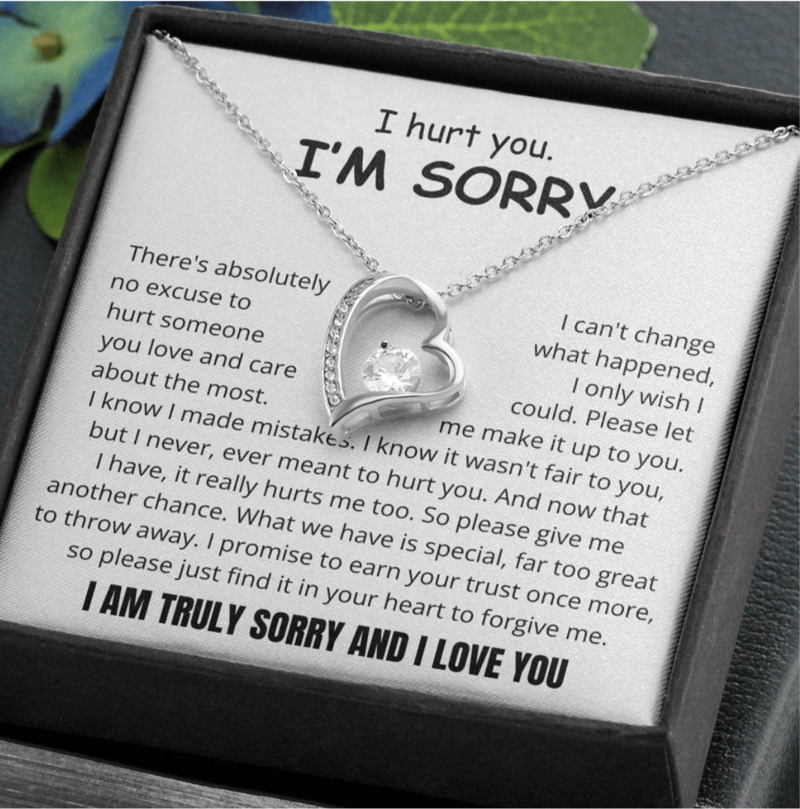 To My Love - Love Heart Necklace - I Am Sorry Message Card Gift
