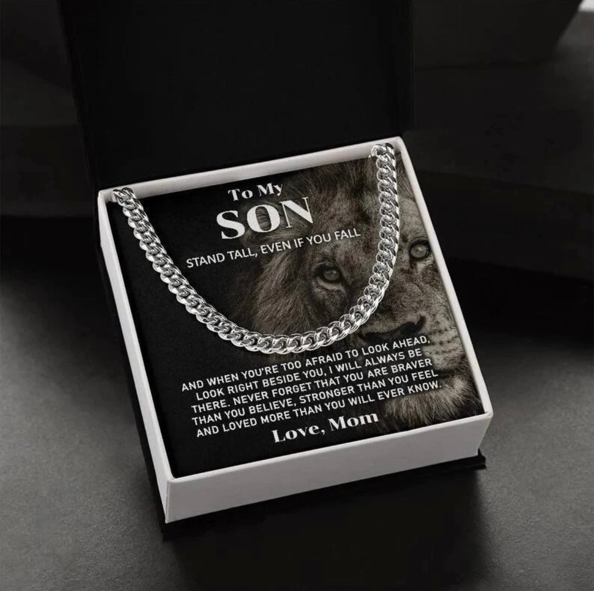 To My Son - Cuban Link Necklace - Look Beside You Message Card Gift