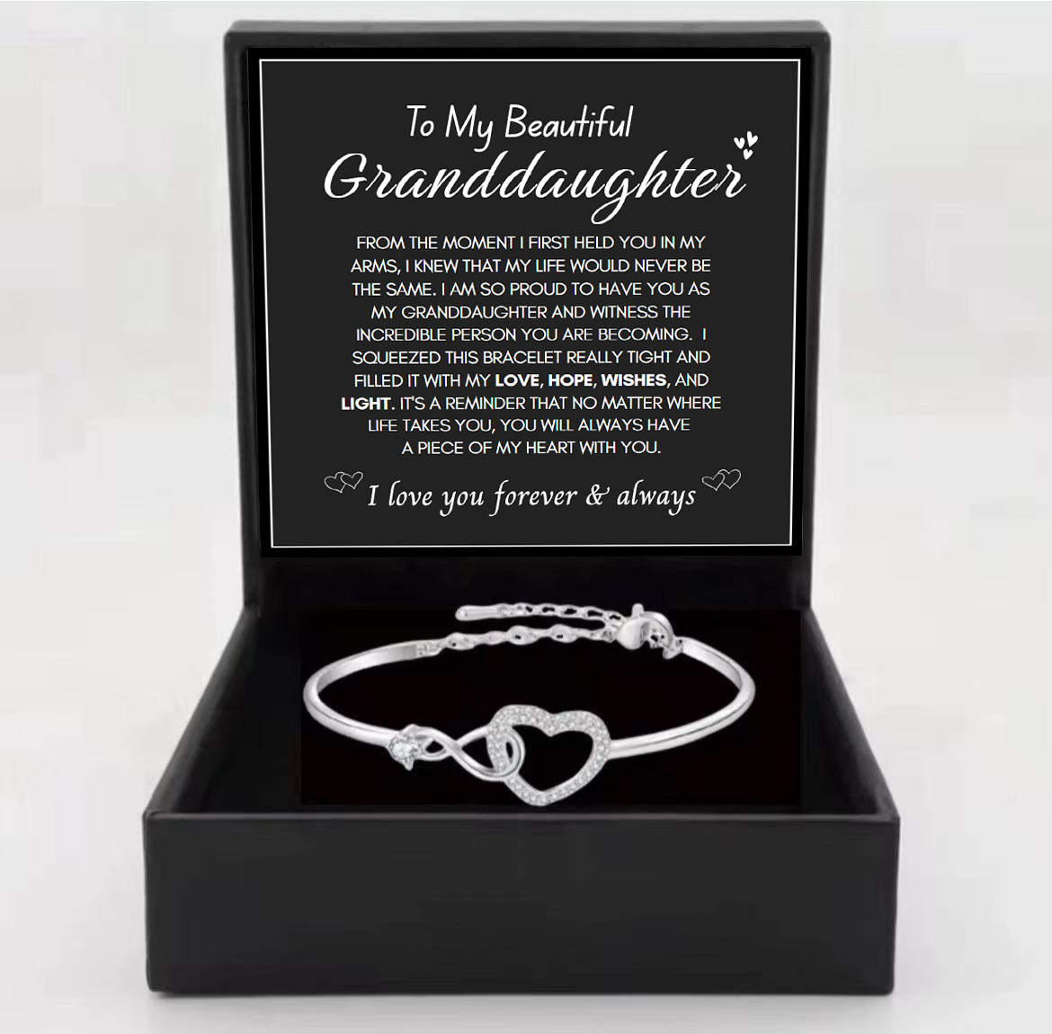 To My Granddaughter - Infinity Heart Bracelet - I Love You Forever & Always Gift