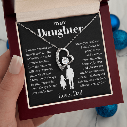 To My Daughter Necklace from Dad - Love Heart Necklace - Always My Precious Little Girl