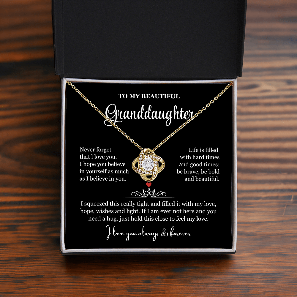 To My Granddaughter - Love Knot Necklace - Be Bold and Beautiful Message Gift Box l