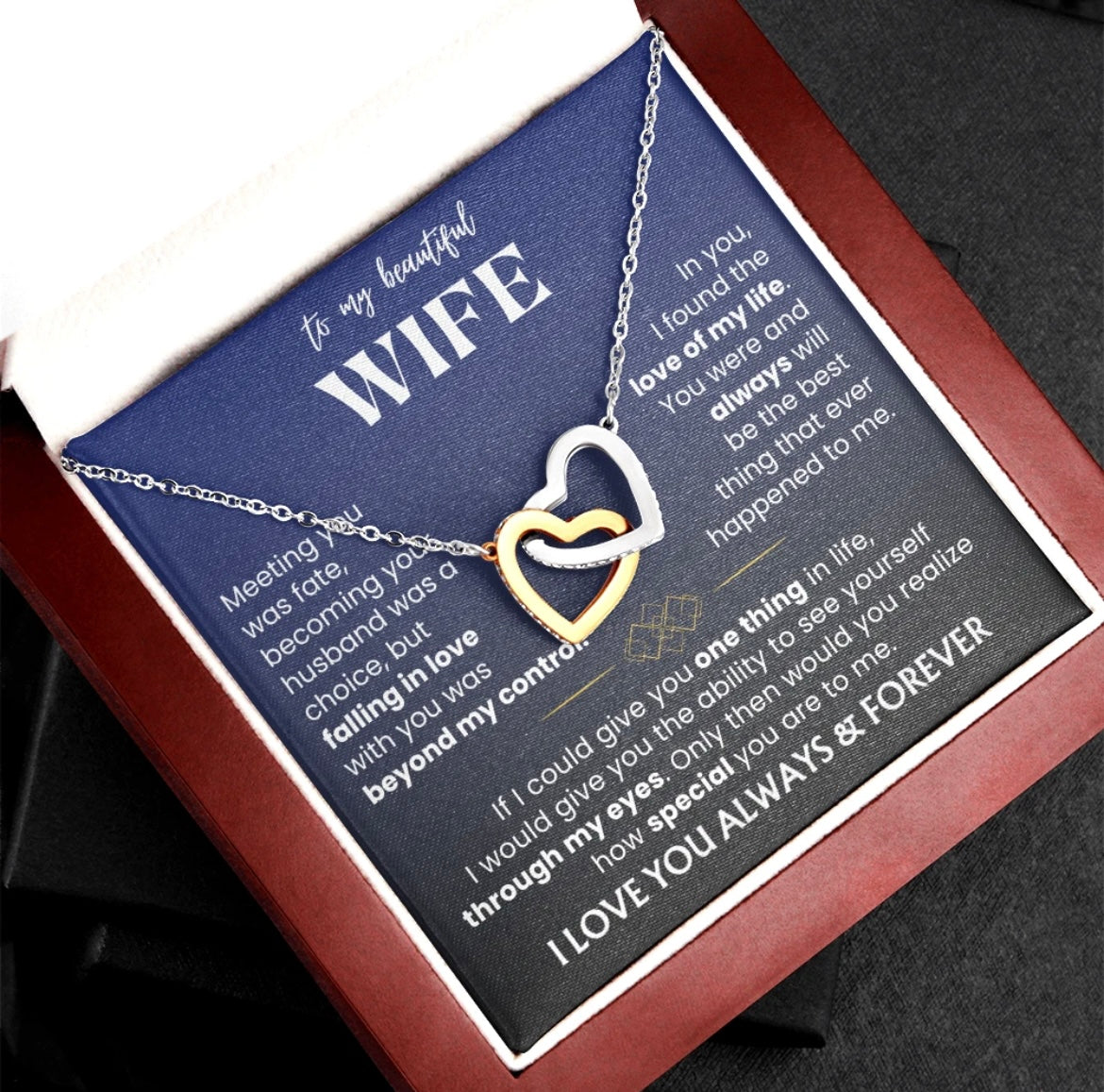 To My Wife - Linked Hearts Necklace - Love You Always Message Card Gift from Husband