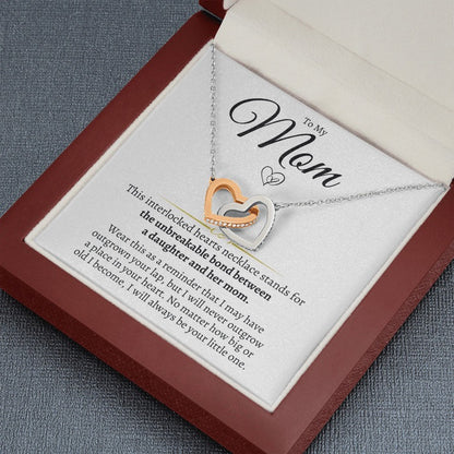 To My Mom - Linked Hearts Necklace - Always Your Little One Message Card Gift