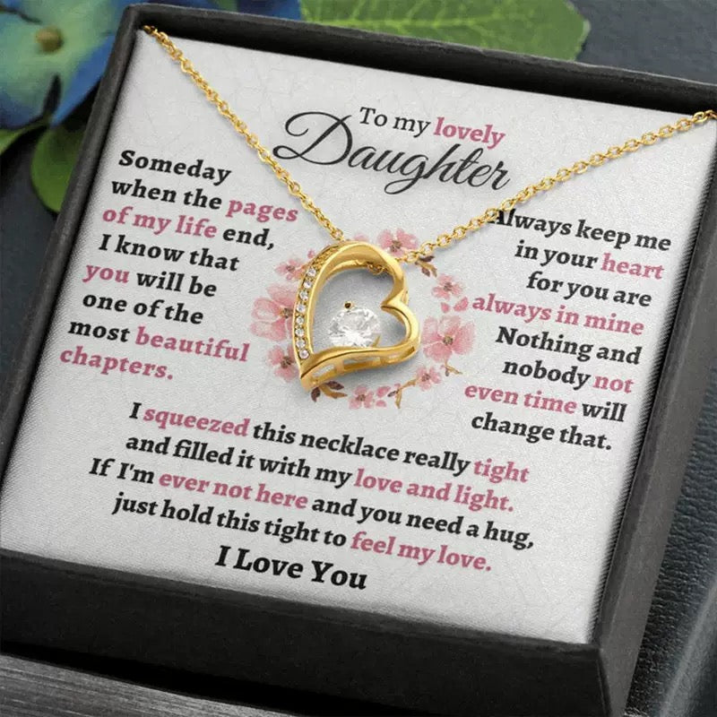 To My Daughter - Love Heart Necklace - You Are Always In My Heart Message Card Gift