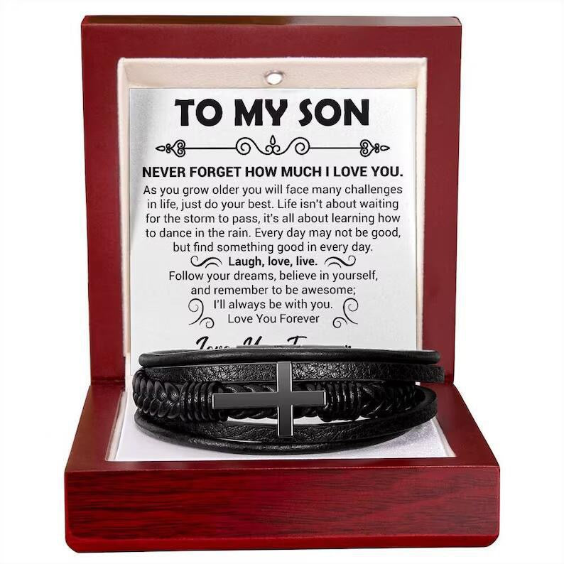 To My Son - Cross Bracelet - Love You Forever Message Card Gift
