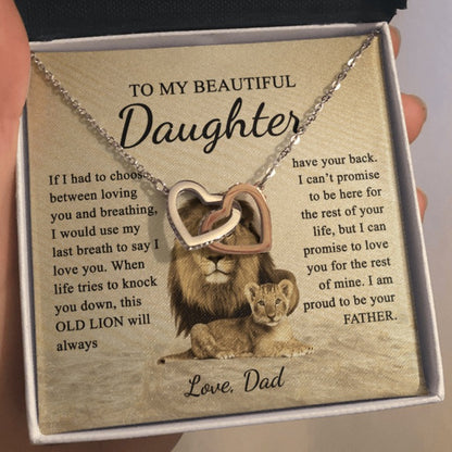 To My Daughter from Dad - Linked Hearts Necklace - Love You Forever Message Card Gift