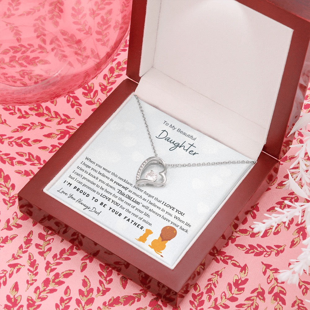 To My Daughter - Love Heart Necklace - Proud to be your father Message Card Gift