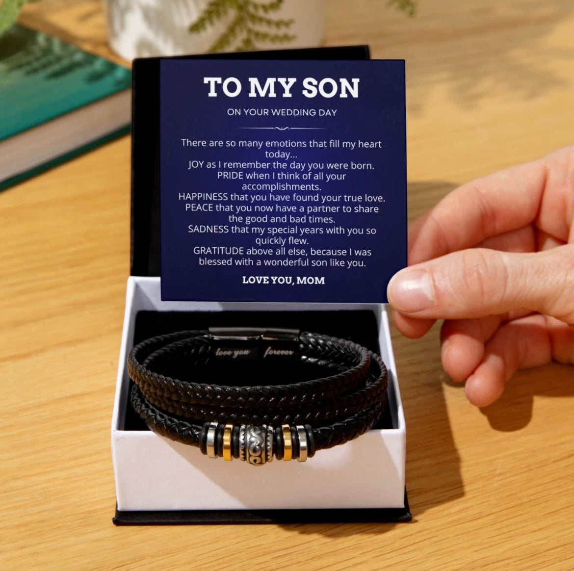 To My Son on Your Wedding Day - Love You Forever Bracelet Message Card Gift