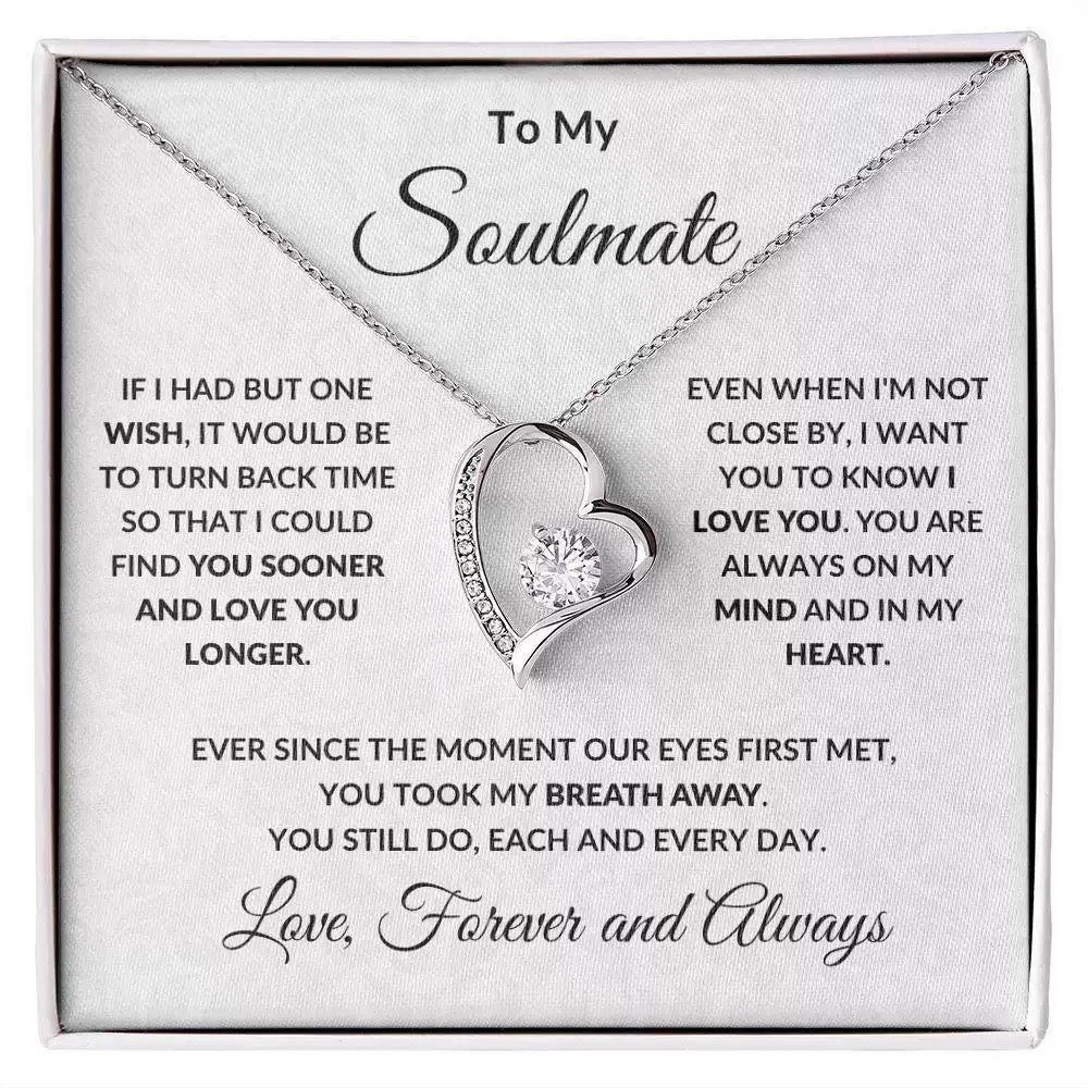 To My Soulmate - Love Heart Necklace - You Are In My Heart Message Card Gift