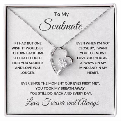 To My Soulmate - Love Heart Necklace - You Are In My Heart Message Card Gift