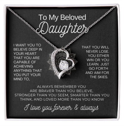 To My Daughter Necklace from Dad - Love Heart Necklace - Aim for the Skies Message Card Gift