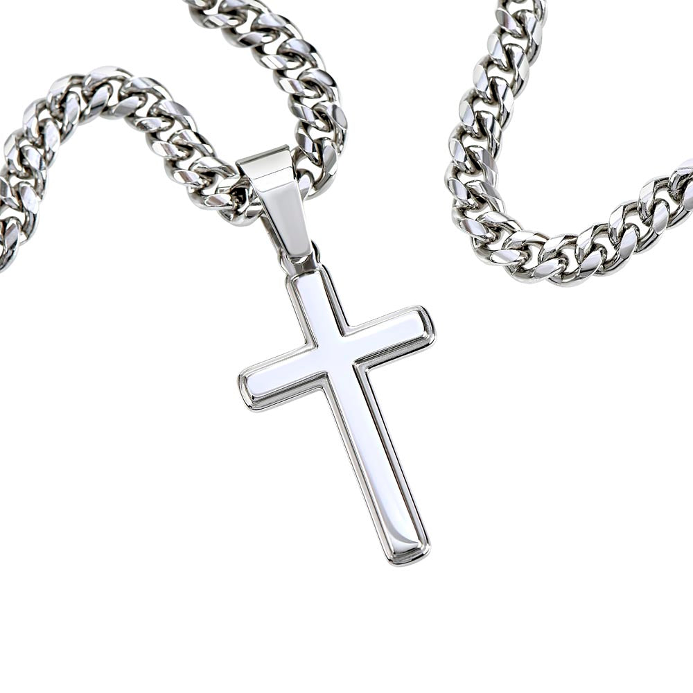 To My Son - Cuban Link Cross Necklace - Always Love You Message Card Gift