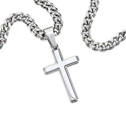 To My Son - Cuban Link Cross Necklace - Always Love You Message Card Gift