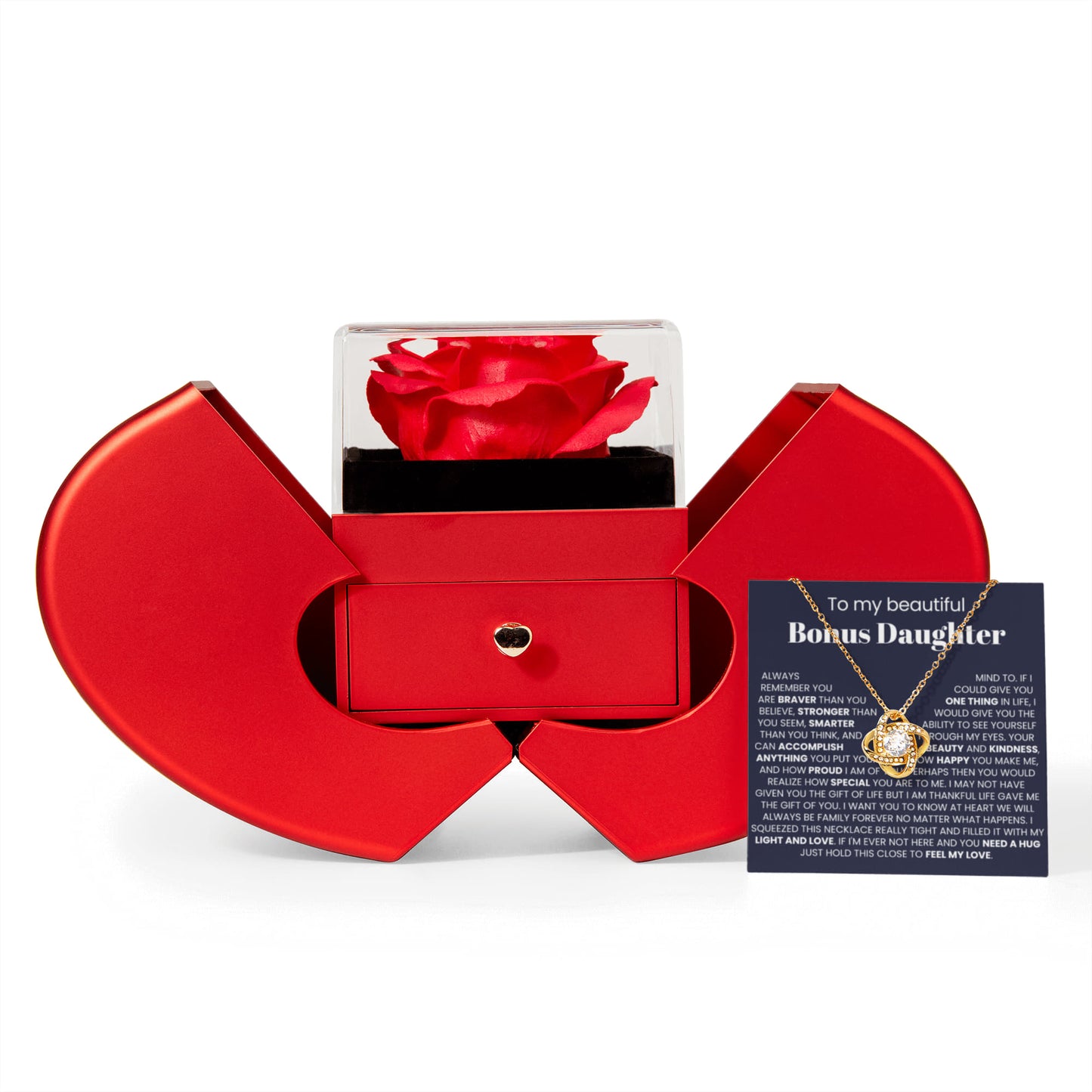 To My Bonus Daughter - Love Knot Necklace - Eternal Flower Gift Box