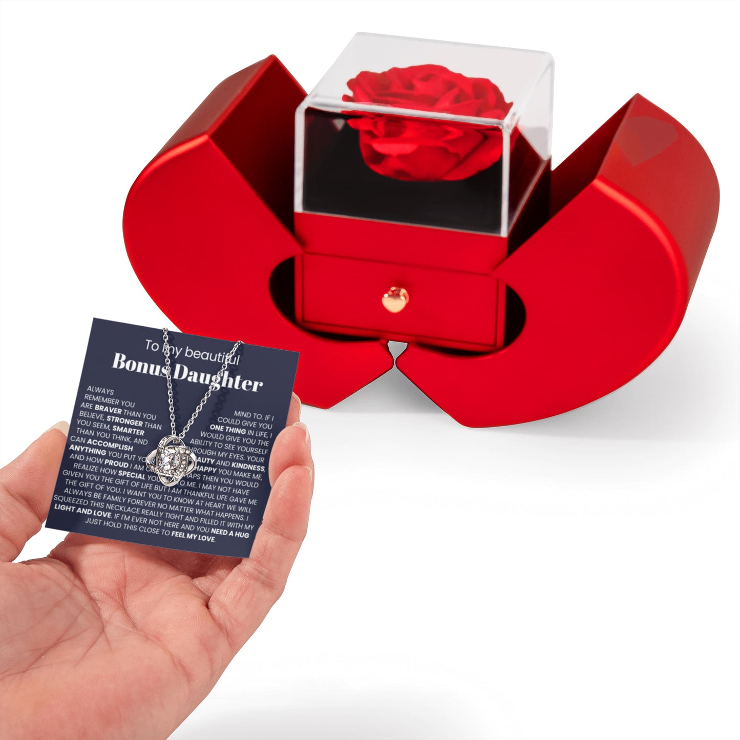 To My Bonus Daughter - Love Knot Necklace - Eternal Flower Gift Box