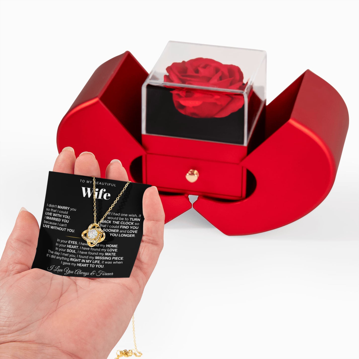 To My Wife Necklace - Love Knot Necklace - Eternal Rose Gift Box