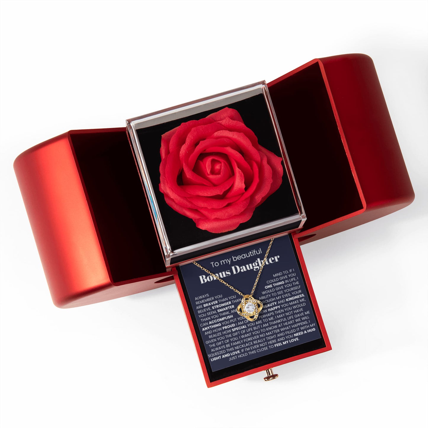 To My Bonus Daughter - Love Knot Necklace - Eternal Flower Gift Box