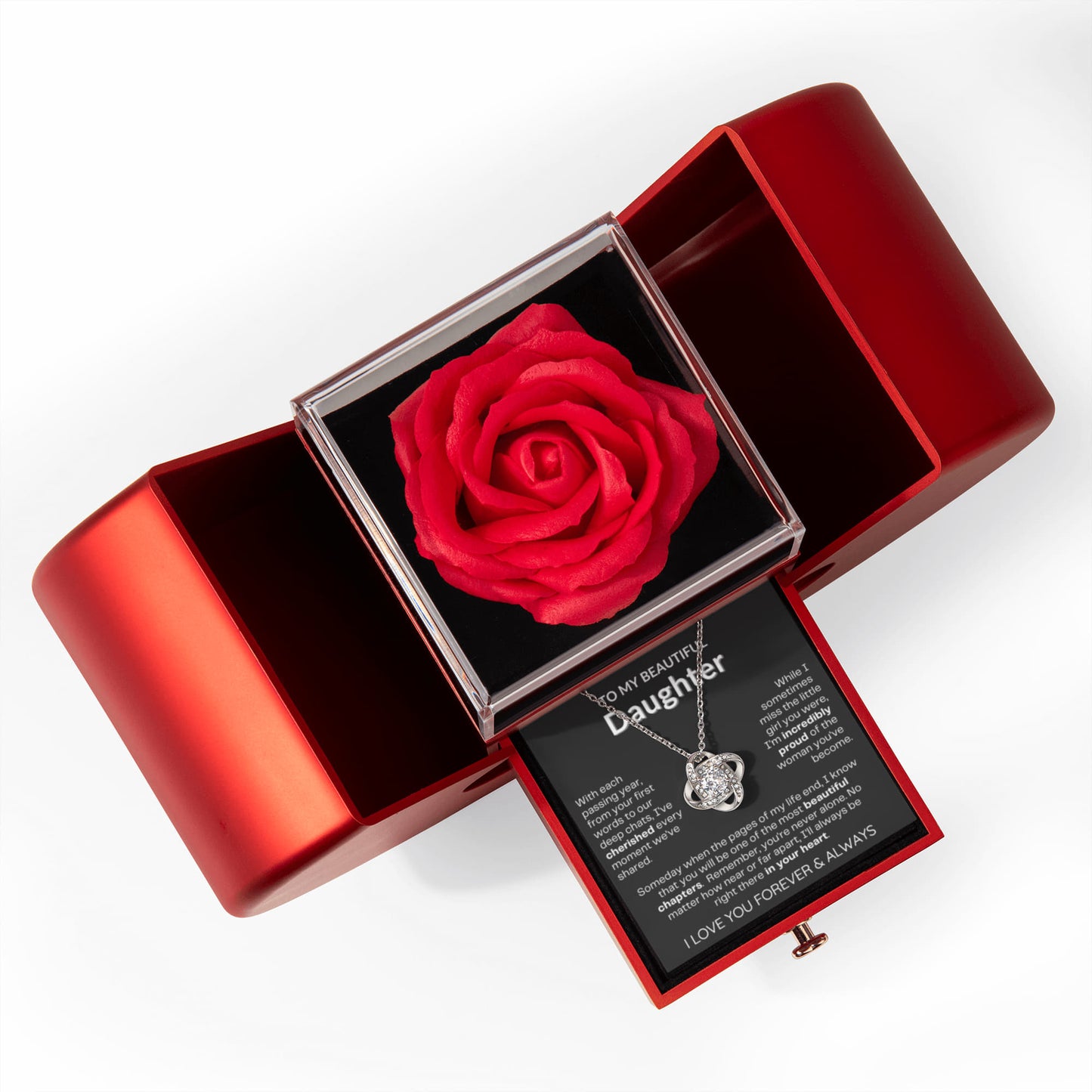 To My Daughter - Love Knot Necklace - Eternal Flower Gift Box