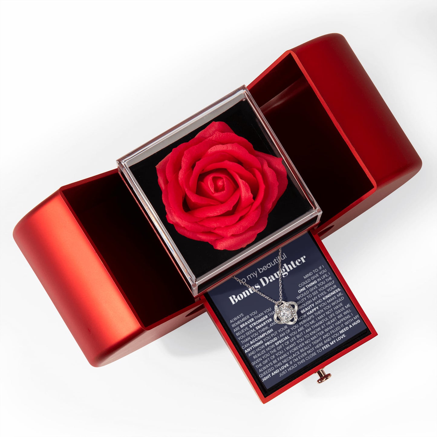 To My Bonus Daughter - Love Knot Necklace - Eternal Flower Gift Box