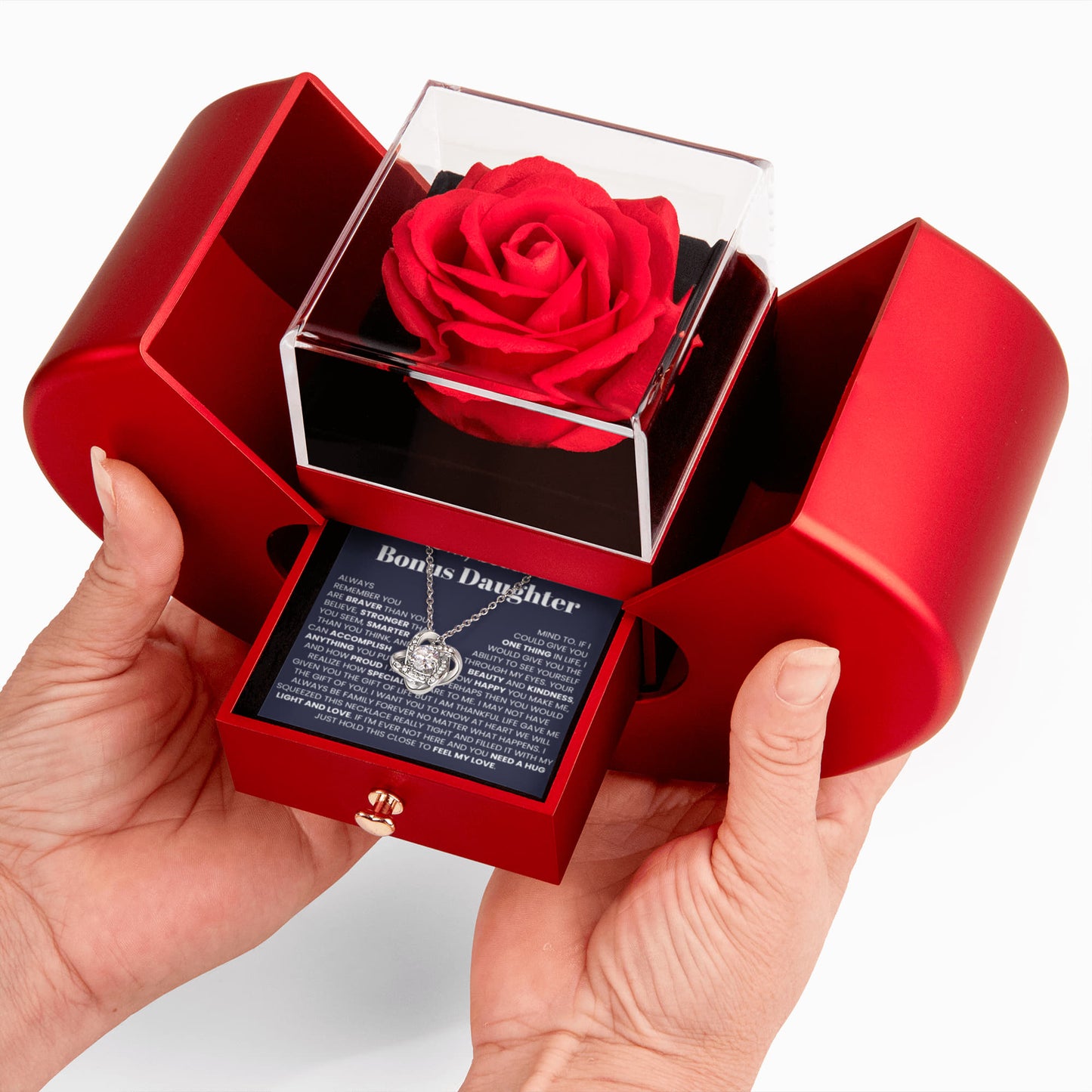 To My Bonus Daughter - Love Knot Necklace - Eternal Flower Gift Box