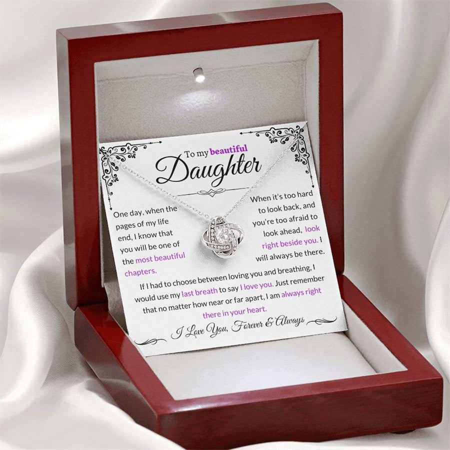 To My Daughter - Love Knot Necklace - Love You Forever Message Card Gift