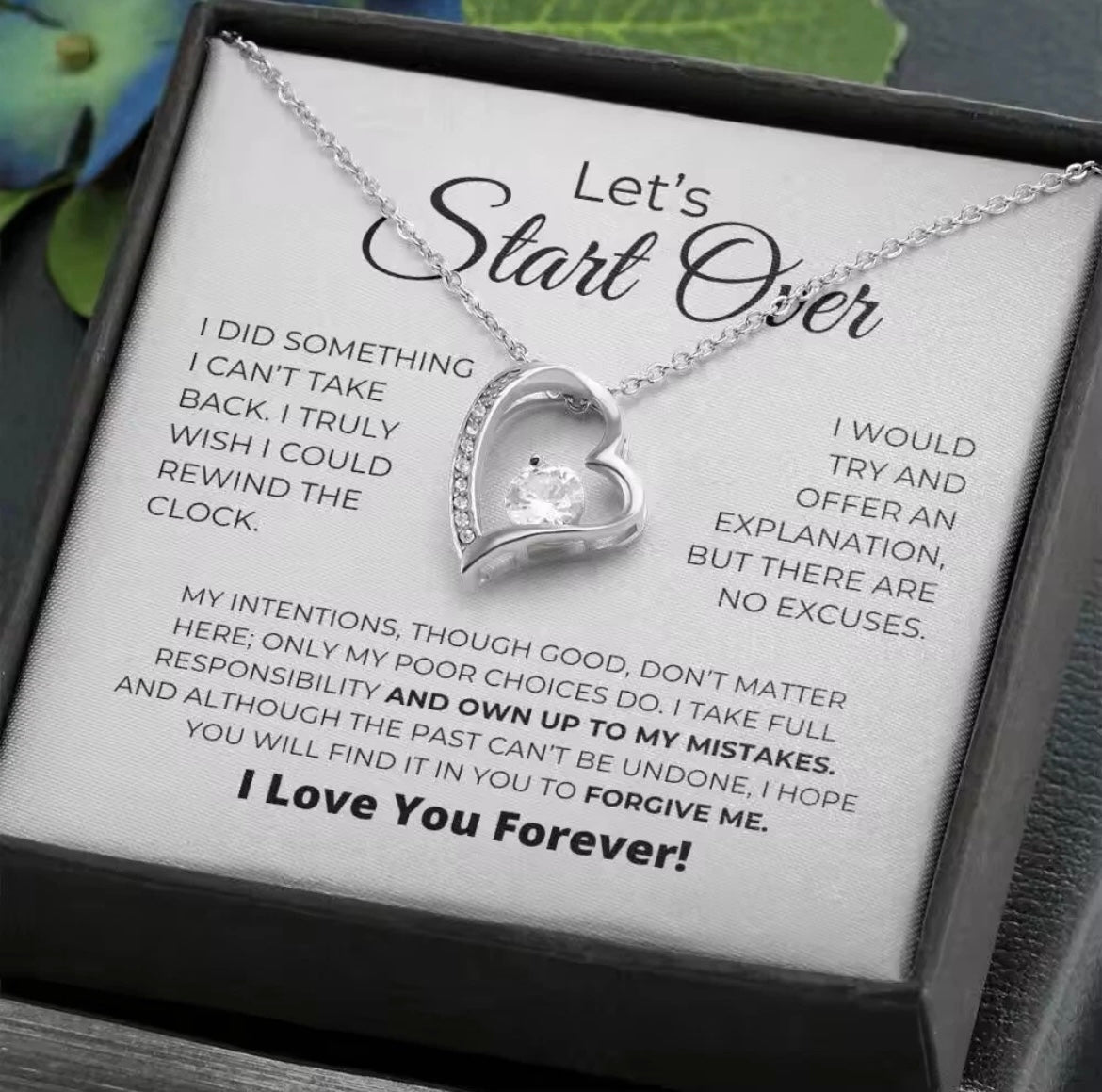 To My Love - Love Heart Necklace - Lets’s Start Over Message Card Gift