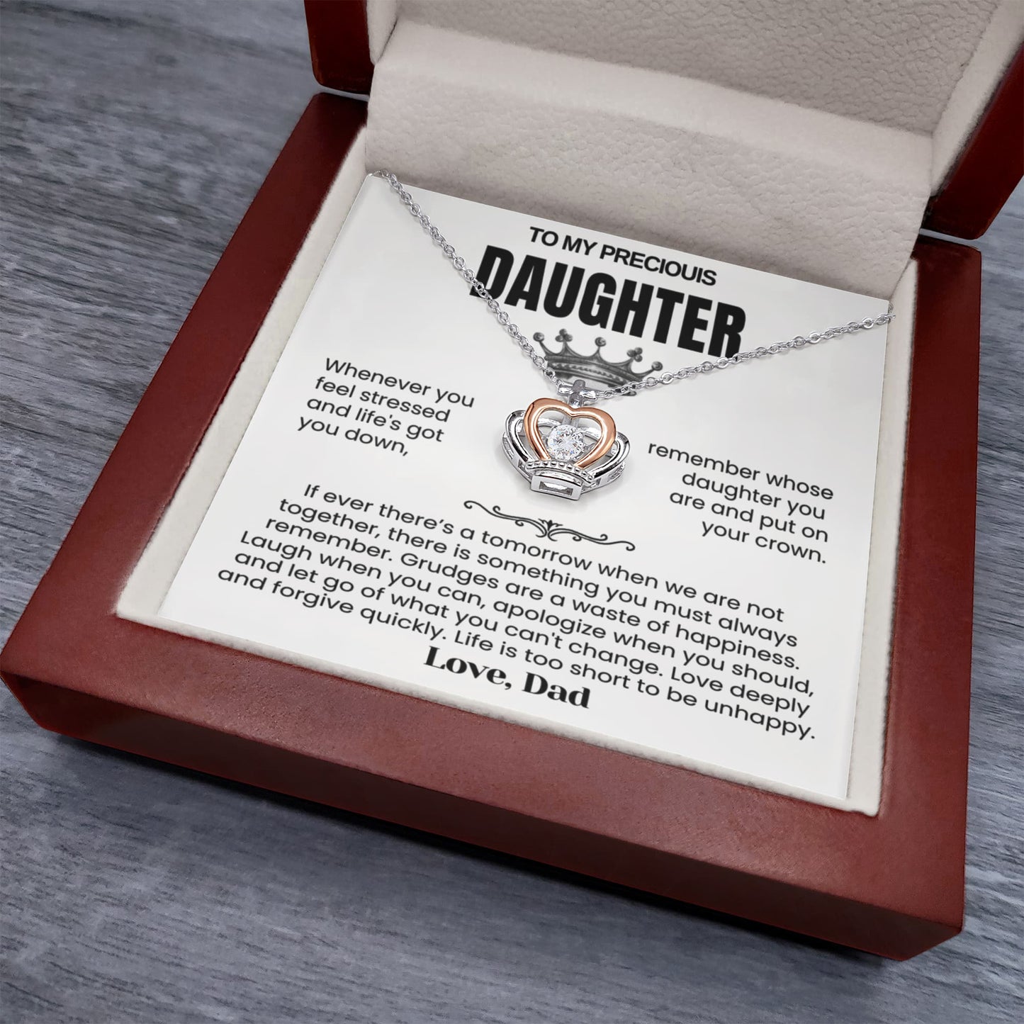 To My Daughter - Crown Necklace - Put on Your Crown Message Card Gift