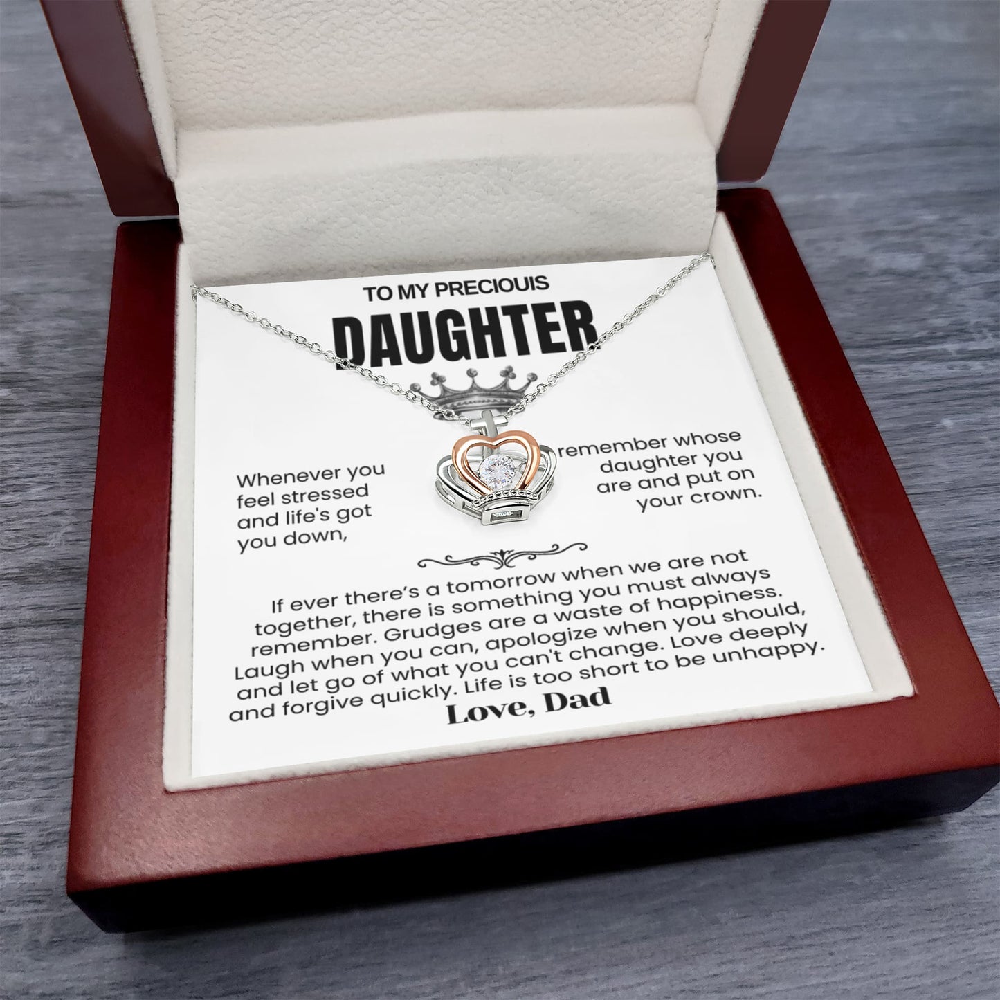 To My Daughter - Crown Necklace - Put on Your Crown Message Card Gift