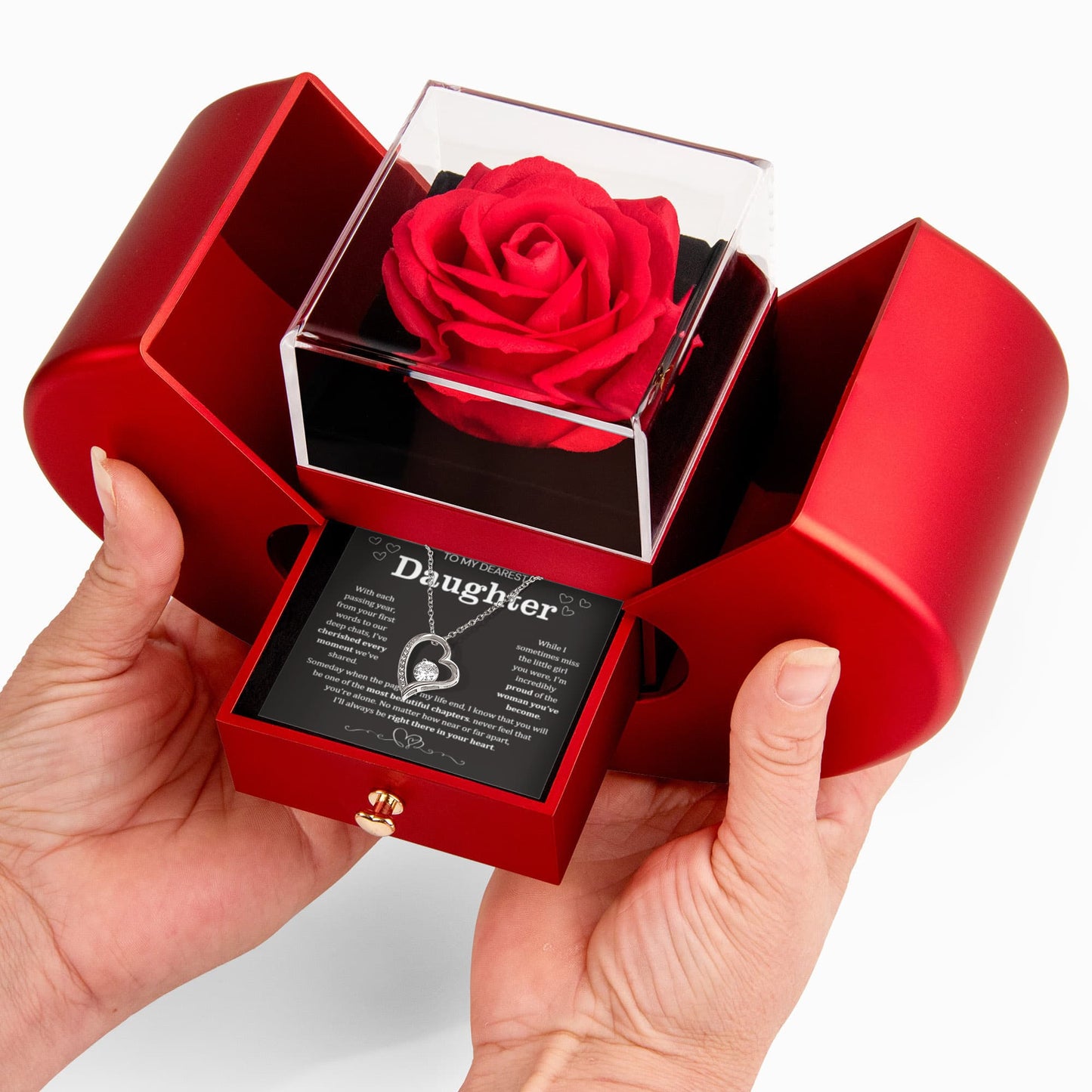 To My Daughter Necklace from Dad - Love Heart Necklace - Eternal Rose Gift Box