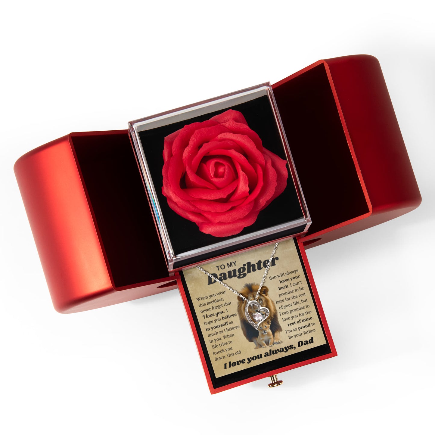 To My Daughter Necklace from Dad - Love Heart Necklace - Eternal Rose Gift Box