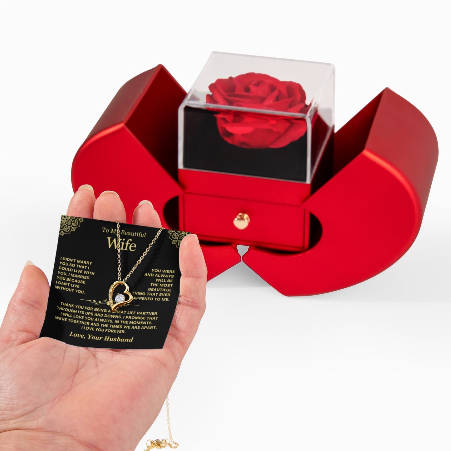 To My Wife Necklace - Love Heart Necklace - Eternal Rose Gift Box