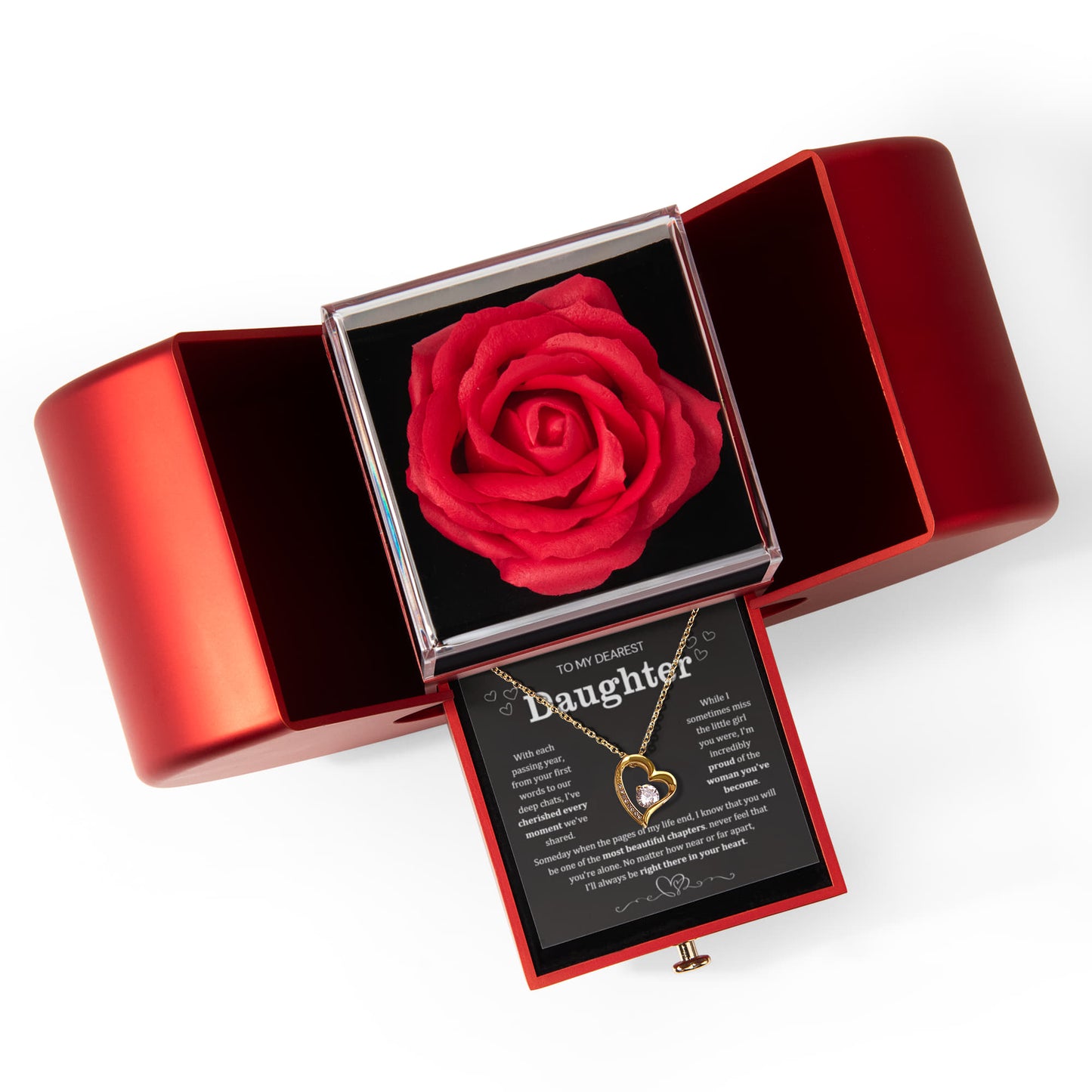 To My Daughter Necklace from Dad - Love Heart Necklace - Eternal Rose Gift Box