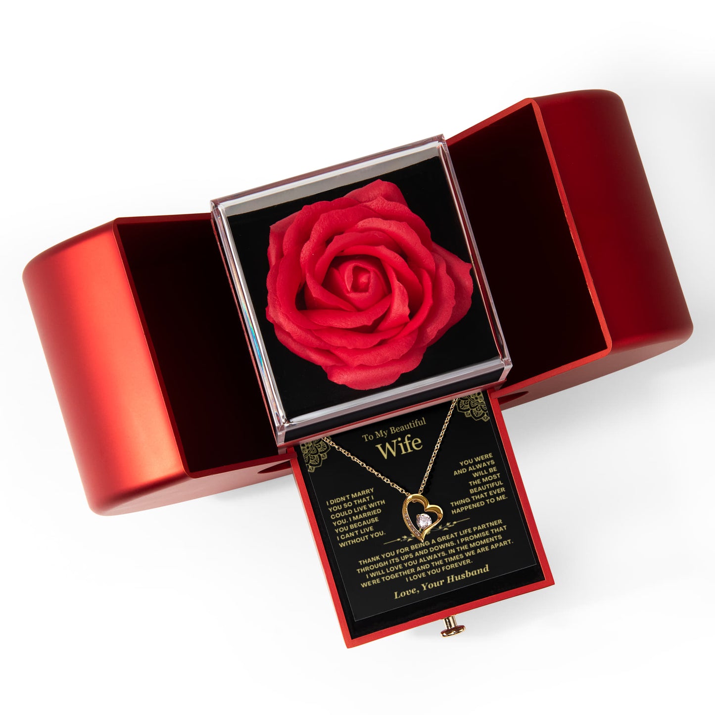 To My Wife Necklace - Love Heart Necklace - Eternal Rose Gift Box