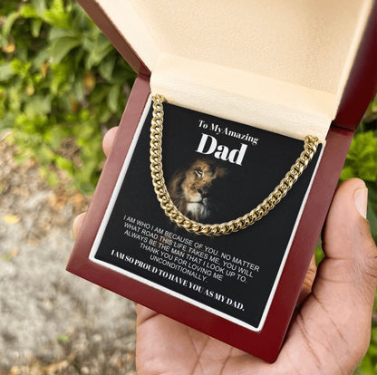 To My Dad - Cuban Link Necklace - Proud to Have You as Dad Message Card Gift