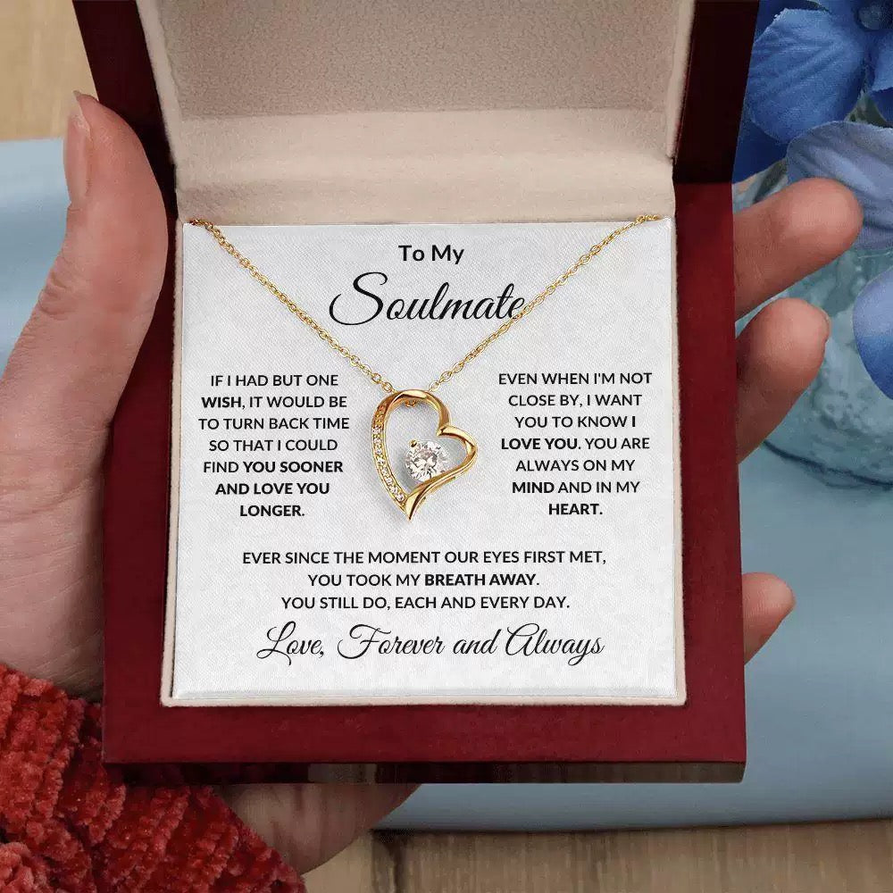 To My Soulmate - Love Heart Necklace - You Are In My Heart Message Card Gift