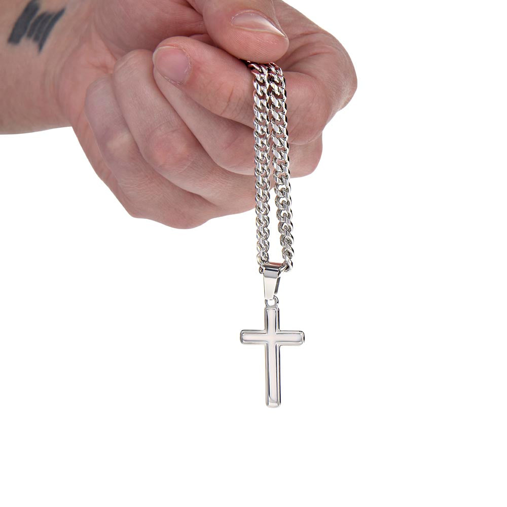 To My Husband - Cuban Link Cross Necklace - Love You More Message Card Gift
