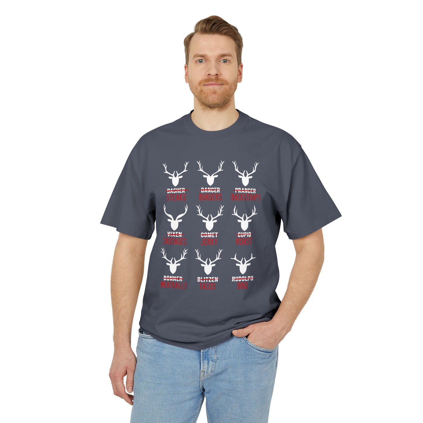 Reindeer Steaks, Jerky & Burgers Hunting Tee - Funny Hunter Christmas T-Shirt