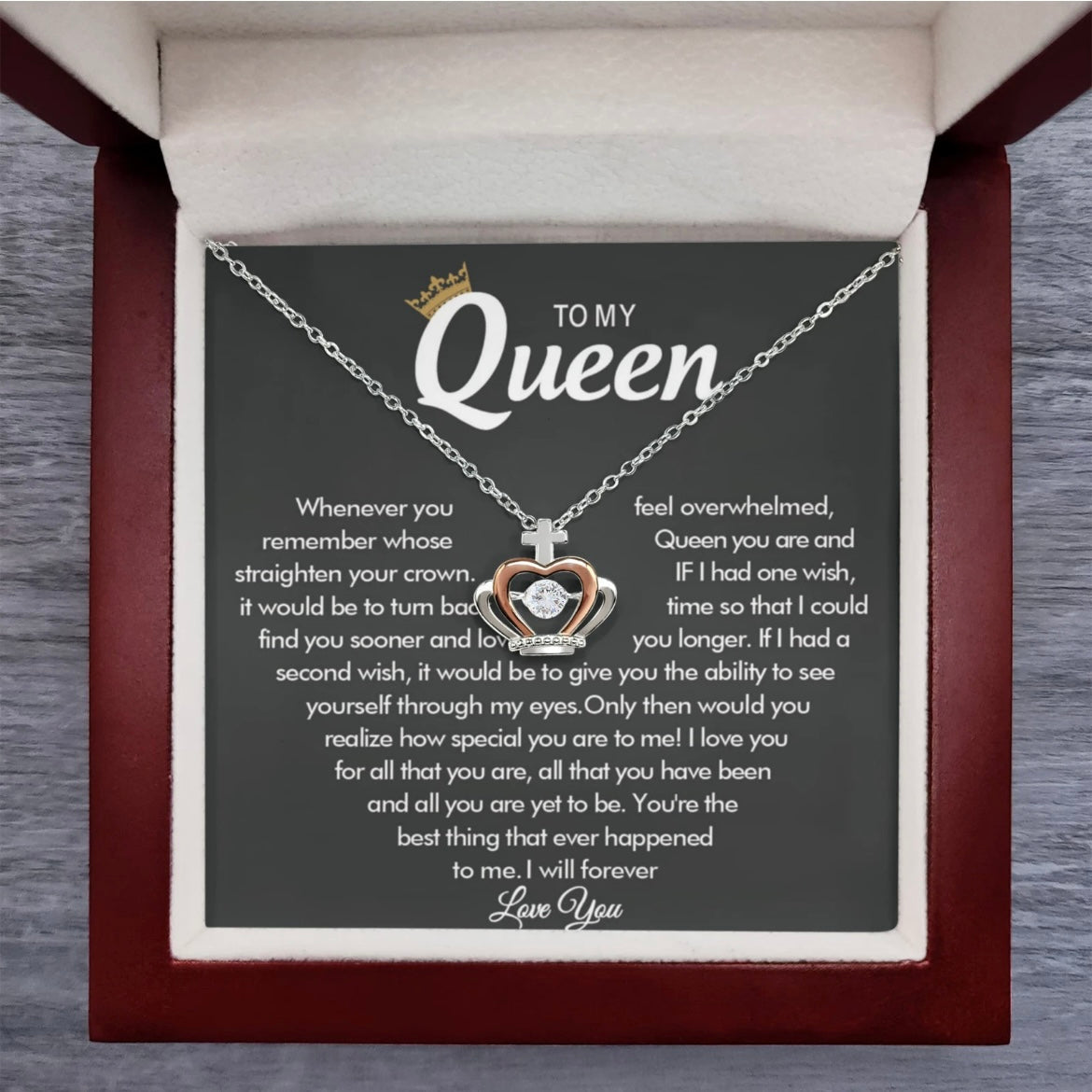 To My Queen - Crown Necklace - Love You Forever Message Card Gift