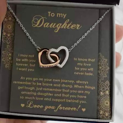To My Daughter Linked Hearts Necklace - Message Card Gift