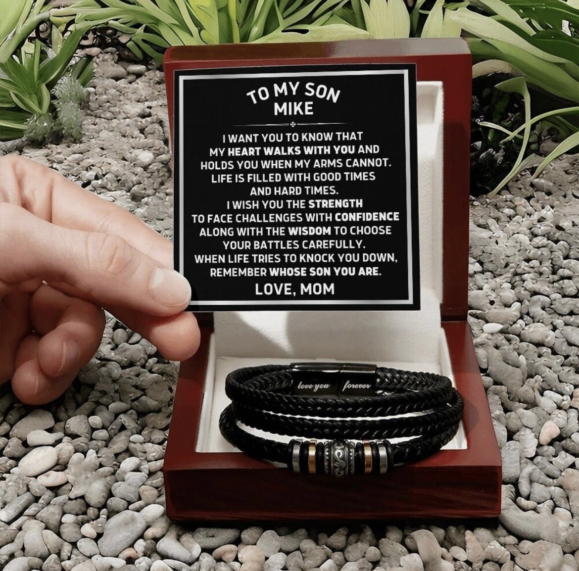 To My Son - Love You Forever Bracelet - My Heart Walks with You Message Card Gift