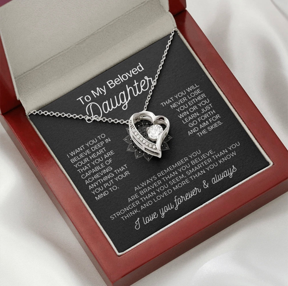 To My Daughter Necklace from Dad - Love Heart Necklace - Aim for the Skies Message Card Gift