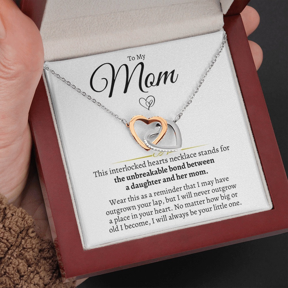 To My Mom - Linked Hearts Necklace - Always Your Little One Message Card Gift