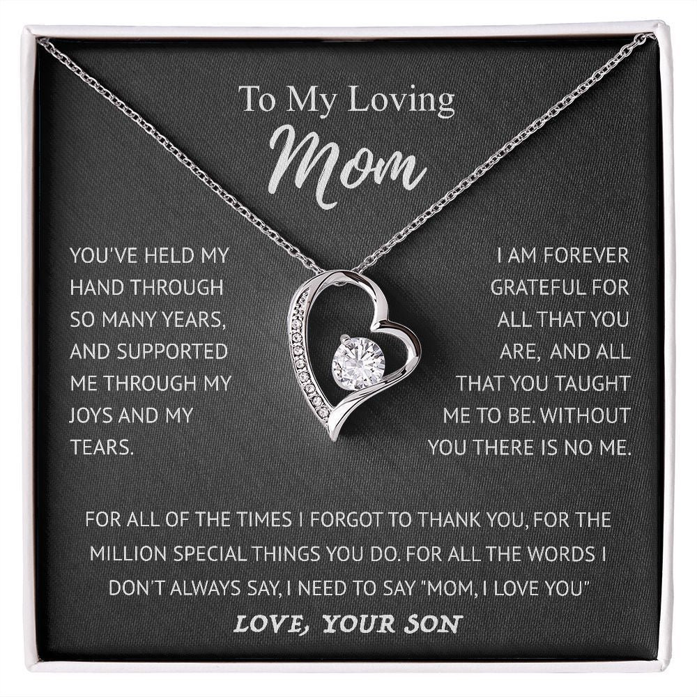 To My Mom - Love Heart Necklace - from Son Message Card Gift