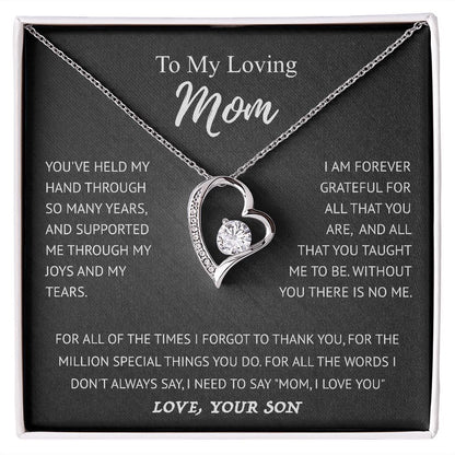To My Mom - Love Heart Necklace - from Son Message Card Gift