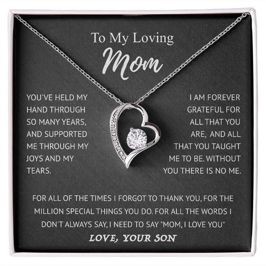 To My Mom - Love Heart Necklace - from Son Message Card Gift