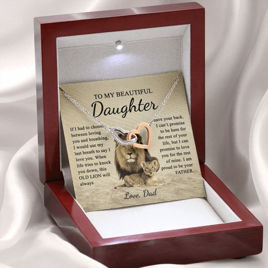 To My Daughter from Dad - Linked Hearts Necklace - Love You Forever Message Card Gift