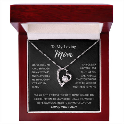 To My Mom - Love Heart Necklace - from Son Message Card Gift