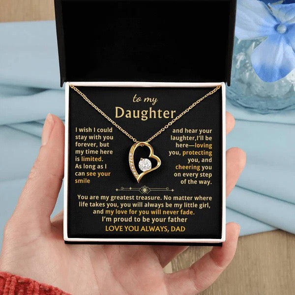 To My Daughter Necklace from Dad - Love Heart Necklace - My Love For You Will Never Fade Gift