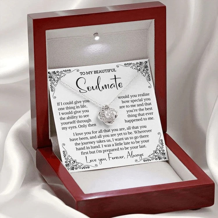 To My Soulmate Necklace - Love Knot Necklace - You Are The Best Thing Message Card Gift